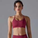 Cross-border seamless solid color cross-back tight-fitting high-elastic sports bra yoga wear running fitness yoga bra for women