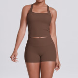 New cross-border double-sided brushed solid color tight-fitting racerback sports bra running fitness yoga outfit for women
