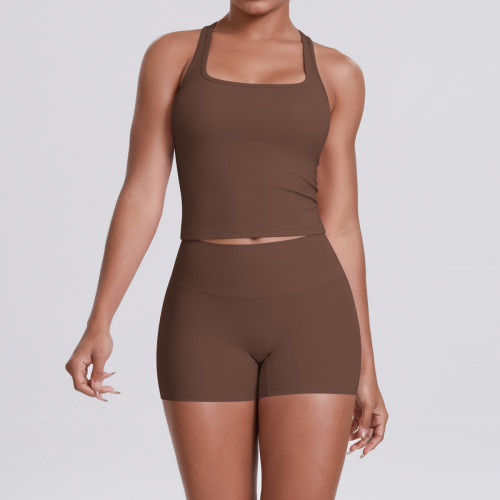 New cross-border double-sided brushed solid color tight-fitting racerback sports bra running fitness yoga outfit for women