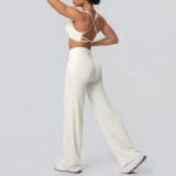 New cross-border brushed fabric sports bra with beautiful back design, breathable long wide-leg yoga outfit set, two-piece running and fitness set
