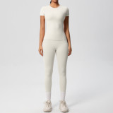 New cross-border European and American solid color double-sided brushed breathable tight-fitting yoga outfit set for sports, running, and fitness, eight-piece set
