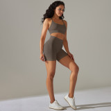Cross-border European and American seamless tight-fitting cross-back sports bra yoga outfit set with running fitness shorts two-piece set