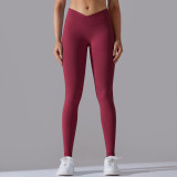 Cross-border European and American seamless knitted breathable solid color cross-waist peach butt yoga pants, running fitness cropped pants for women