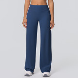 New cross-border double-sided brushed solid color high-waisted loose breathable yoga wide-leg pants for running and fitness yoga bell-bottom pants