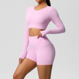 Cross-border European and American solid color double-sided nylon brushed yoga outfit with chest pads, two-piece sports running fitness set for women