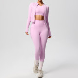 New cross-border model: cloud-feel brushed slim-fit long-sleeve sports jacket, casual butt-lifting peach-shaped fitness yoga outfit three-piece set