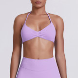 Cross-border seamless solid color backless tight-fitting high-elastic halter neck sports bra for running, fitness, and yoga for women