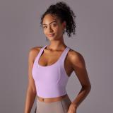 European and American style seamless solid color one-piece tank top with cross-back design, yoga bra, running and fitness sports underwear for women
