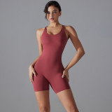 Cross-border European and American butt-lifting high-elastic tight-fitting fitness sports yoga jumpsuit with cross-back design and seamless lines