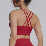 New nylon-spandex sports bra with beautiful back design, cross-tight yoga vest, shockproof, naked-feel fitness tight top
