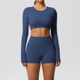 New cross-border European and American solid color double-sided brushed breathable tight-fitting yoga outfit set for sports, running, and fitness, eight-piece set