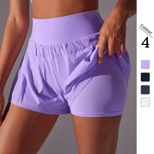New cross-border solid color mesh double-layer breathable sports tennis yoga shorts for women, suitable for running and fitness