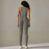 Cross-border European and American seamless peach-colored solid color tight-fitting high-elasticity tank top yoga set sports fitness two-piece yoga outfit