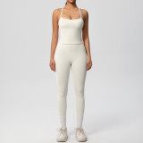 New cross-border European and American solid color double-sided brushed breathable tight-fitting yoga outfit set for sports, running, and fitness, eight-piece set