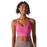 New brushed double-sided nylon solid color cross-back sports bra for women, suitable for running, fitness, and yoga