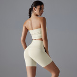 New one-piece sports bra, anti-slip and anti-exposure tube top yoga outfit set with base layer fitness shorts two-piece set