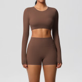 New cross-border European and American solid color double-sided brushed breathable tight-fitting yoga outfit set for sports, running, and fitness, eight-piece set