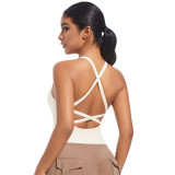 New cross-border double-sided nylon solid color cross-back sports bra for running, fitness, and yoga, women's tank top