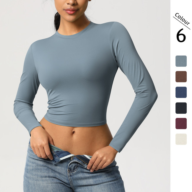 In-stock cross-border tight-fitting high-elastic quick-dry T-shirt yoga wear Pilates running sports fitness yoga long-sleeve top