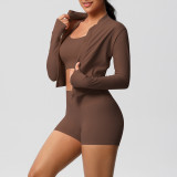 Cross-border cloud-feel yoga brushed fabric sports bra jacket casual Pilates running fitness yoga three-piece set