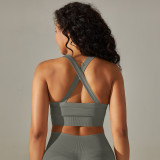 Cross-border seamless peach back five-piece set: solid color high-waisted tight-fitting jacquard backless bra, tank top, and yoga pants set