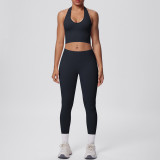 Cross-border European and American seamless tight-fitting halter neck backless yoga outfit set for women, two-piece running sports fitness yoga wear
