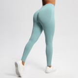 Cross-border European and American seamless solid color three-section waist butt-lifting high-waisted yoga pants for women for sports, running, and fitness