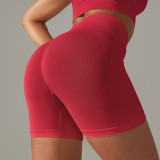 Cross-border seamless tight-fitting solid color peach butt-lifting high-waisted shapewear yoga shorts for women, suitable for sports, running, and fitness