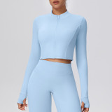 New cross-border solid color brushed zipper short long-sleeve jacket yoga wear sports running fitness yoga top for women