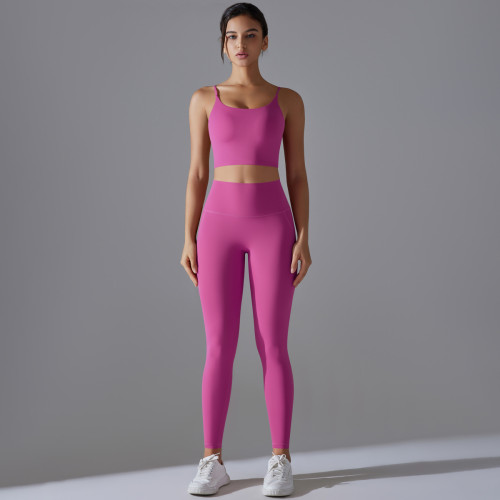 New style no-underwear required high-waisted butt-lifting tight-fitting nude-feel yoga wear sports bra set for running and fitness
