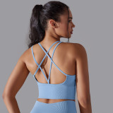 Cross-border European and American solid color cross-back sports bra, tight-fitting, shockproof, high-intensity yoga fitness bra for women