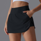New cool-touch sunscreen tennis skirt, high-waisted, slim-fit, faux two-piece skirt-pants for women, with back pocket, suitable for sports and yoga