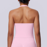 New seamless solid color halter neck sports tank top for women, suitable for running, fitness, and yoga