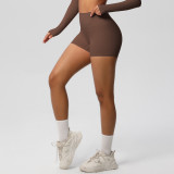 In-stock cross-border solid color double-sided brushed high-waisted tight-fitting butt-lifting yoga shorts for women, suitable for running and fitness activities