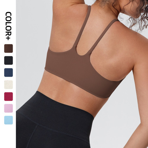 New cross-border solid color double-sided nylon tight-fitting push-up sports bra with beautiful back design for running, fitness, and yoga for women