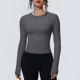 New cross-border sports top with a naked feel, waist-cinching, slim-fit, long-sleeved, breathable yoga shirt, running training fitness top for women