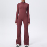 Cross-border European and American zippered cloud-feel tight-fitting long-sleeve yoga jumpsuit for high-intensity fitness and sports
