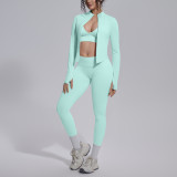 New cross-border seamless solid color tight-fitting high-elastic breathable three-piece sports running fitness yoga outfit set