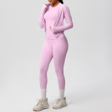 New cross-border cloud-feel brushed long-sleeve sports zip-up jacket, casual running, butt-lifting fitness yoga three-piece set