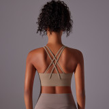 Customized brushed fabric cross-back shockproof push-up sports bra, cloud-feel yoga sports bra, fitness top