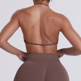 Cross-border seamless solid color backless tight-fitting high-elastic halter neck sports bra for running, fitness, and yoga for women