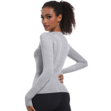 New cross-border European and American quick-dry long-sleeve women's sports running fitness breathable seamless one-piece long yoga top