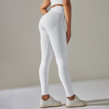 Cross-border European and American tight-fitting seamless knitted high-waisted tummy-control solid color yoga pants for sports, running, and fitness