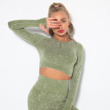 In stock!New European and American style sexy fitness wear for women, tight-fitting, quick-drying, washable sports running long-sleeve top, yoga wear