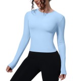 New cross-border sports top with a naked feel, waist-cinching, slim-fit, long-sleeved, breathable yoga shirt, running training fitness top for women
