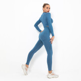 Cross-border European and American seamless yoga outfit for women, crescent-shaped tight-fitting elastic long-sleeve running and fitness sports set for women