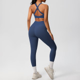 Cross-border European and American solid color double-sided brushed fabric cross-back sports bra and yoga outfit set for running and fitness two-piece set
