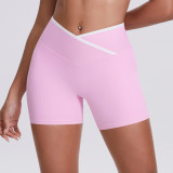 New European and American style cross-color high-waisted tight yoga shorts for women, suitable for sports, running, and fitness