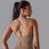Cross-border European and American solid color cross-back sports bra, tight-fitting, shockproof, high-intensity yoga fitness bra for women