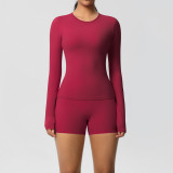 New cross-border European and American solid color double-sided brushed breathable tight-fitting yoga outfit set for sports, running, and fitness, eight-piece set
